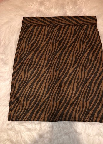 Kahverengi Zebra Desenli Midi Mini Etek