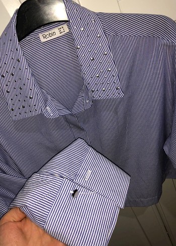 m Beden Düğmeli Mavi Denim Uzun Kollu Gömlek