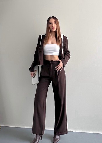 Düğmeli Kahverengi Deri Kadın Blazer - Görsel 2