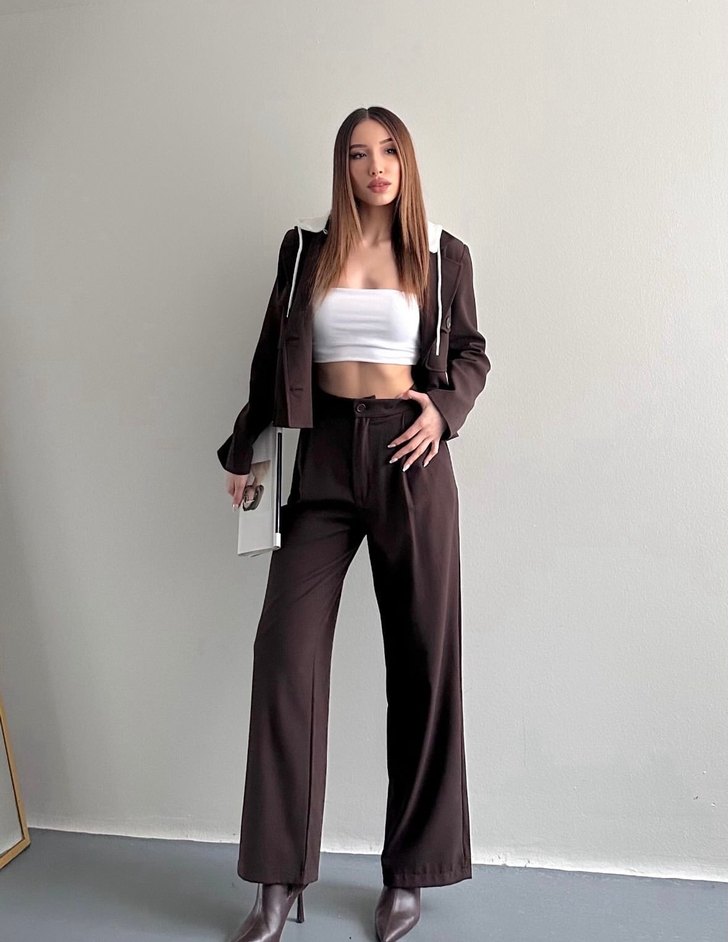 Düğmeli Kahverengi Deri Kadın Blazer - Görsel 2