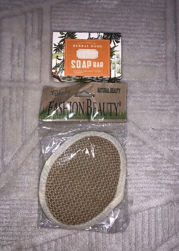 Bej Banyo Süngeri ve Sabun Barı