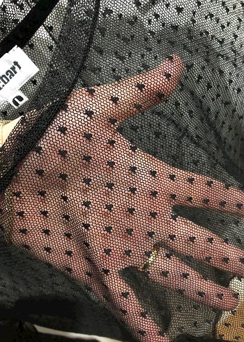m Beden Dantel Detaylı Siyah Uzun Kollu Bluz