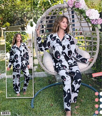 Penye Viscon Panda Desen Pijama Takımı