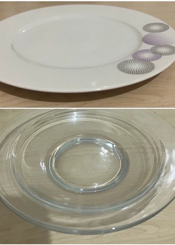 Beyaz Tabak ve Cam Servis Tabağı Seti