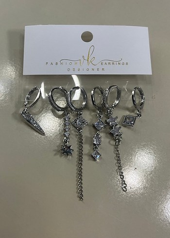 Zincir Detaylı Kadın Küpeler - Gri