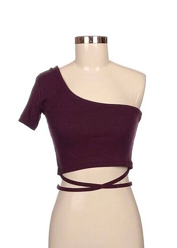 Zara Bordo Tek Omuzlu Strappy Crop Bluz