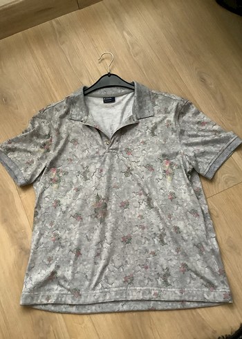 Gri Desenli Keten Kısa Kollu Polo Tişört - Görsel 2