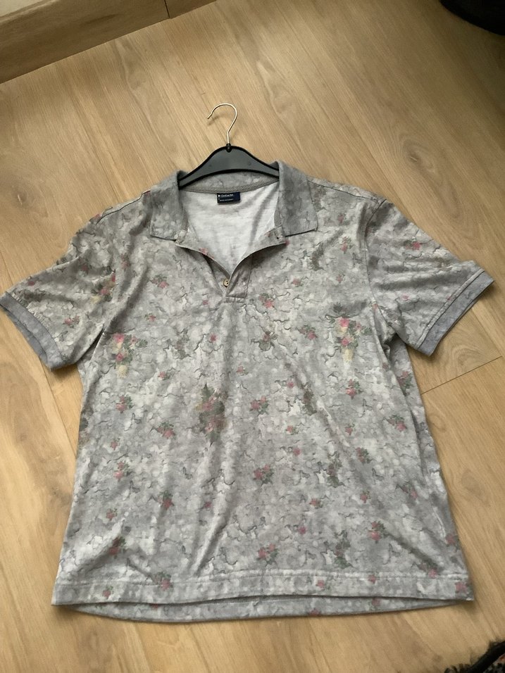 Gri Desenli Keten Kısa Kollu Polo Tişört - Görsel 2