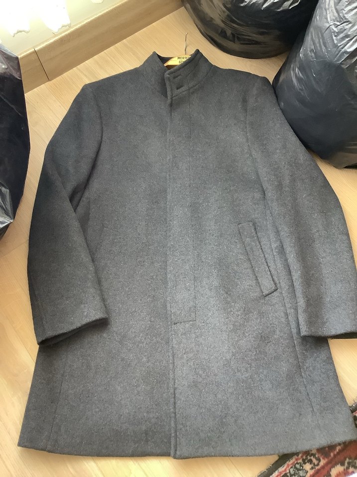 Gri Yüksek Yakalı Midi Erkek Kaban - Görsel 2