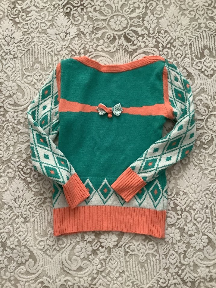 Turkuaz Retro Desenli Triko Kadın Kazak - Görsel 2