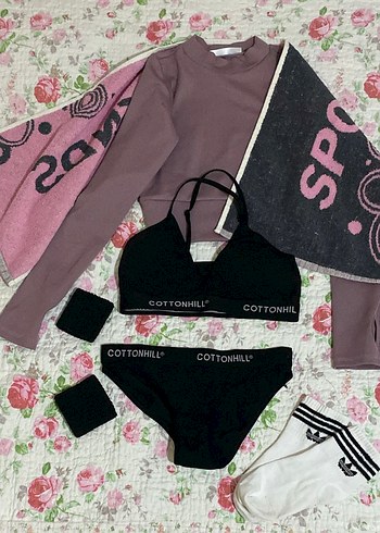Pamuk Siyah Fitted Spor Sütyen ve Külot Seti