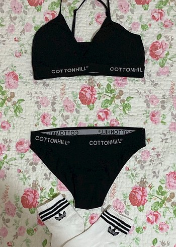 Oysho Pamuk Siyah Fitted Spor Sütyen ve Külot Seti