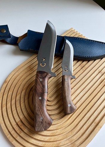 Ahşap Saplı 2'li Bıçak Seti ve Deri Kılıf - Görsel 3