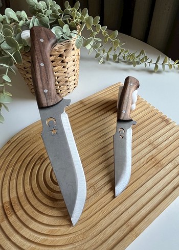 Ahşap Saplı 2'li Bıçak Seti ve Deri Kılıf - Görsel 2