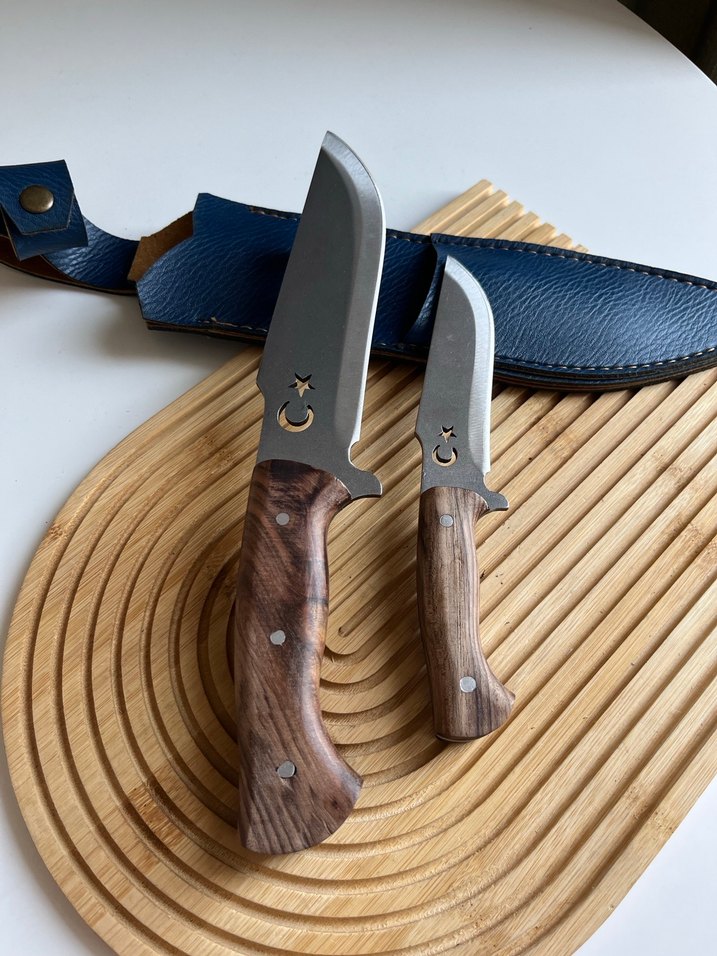 Ahşap Saplı 2'li Bıçak Seti ve Deri Kılıf - Görsel 3