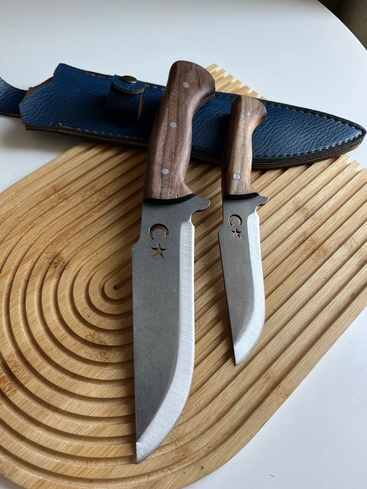 Ahşap Saplı 2'li Bıçak Seti ve Deri Kılıf - Görsel 4