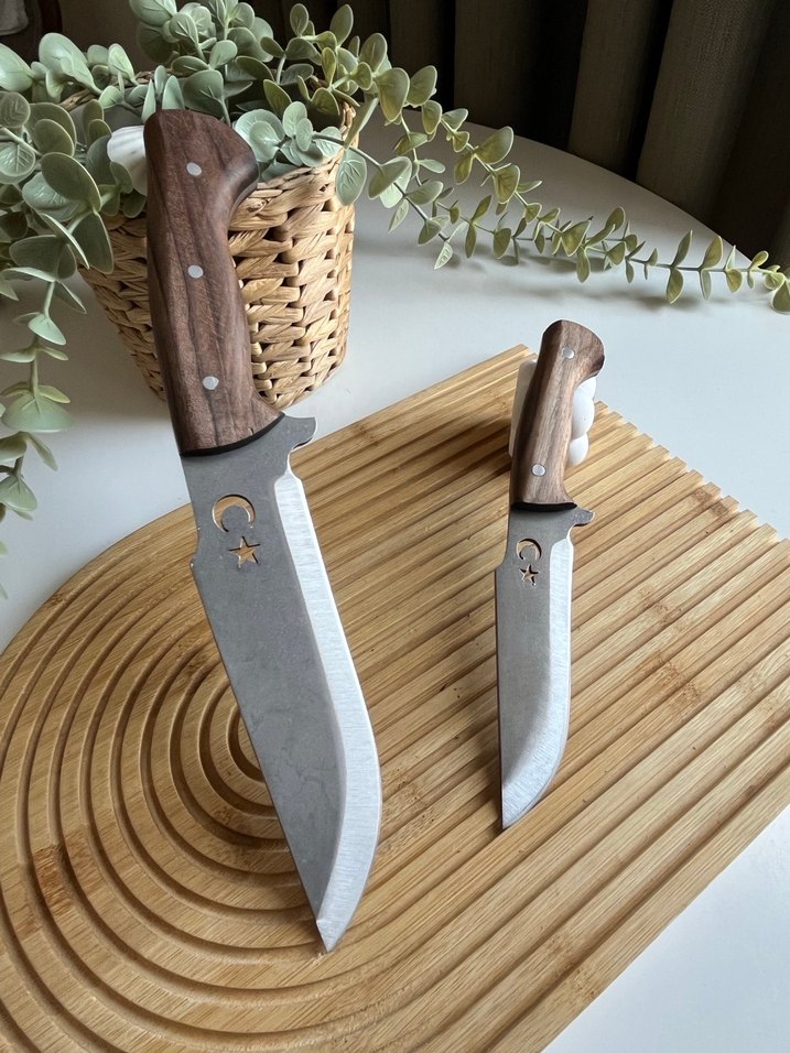 Ahşap Saplı 2'li Bıçak Seti ve Deri Kılıf - Görsel 2
