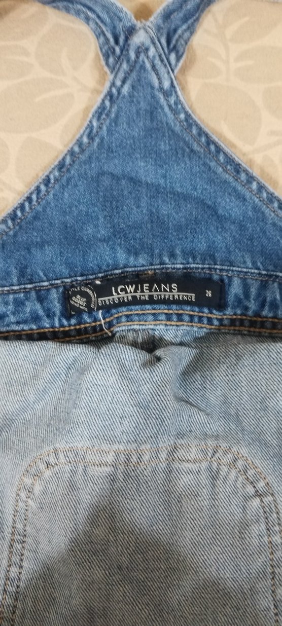 Kızlar için Mavi Kot Bol Kesim Askılı Tulum - Görsel 3