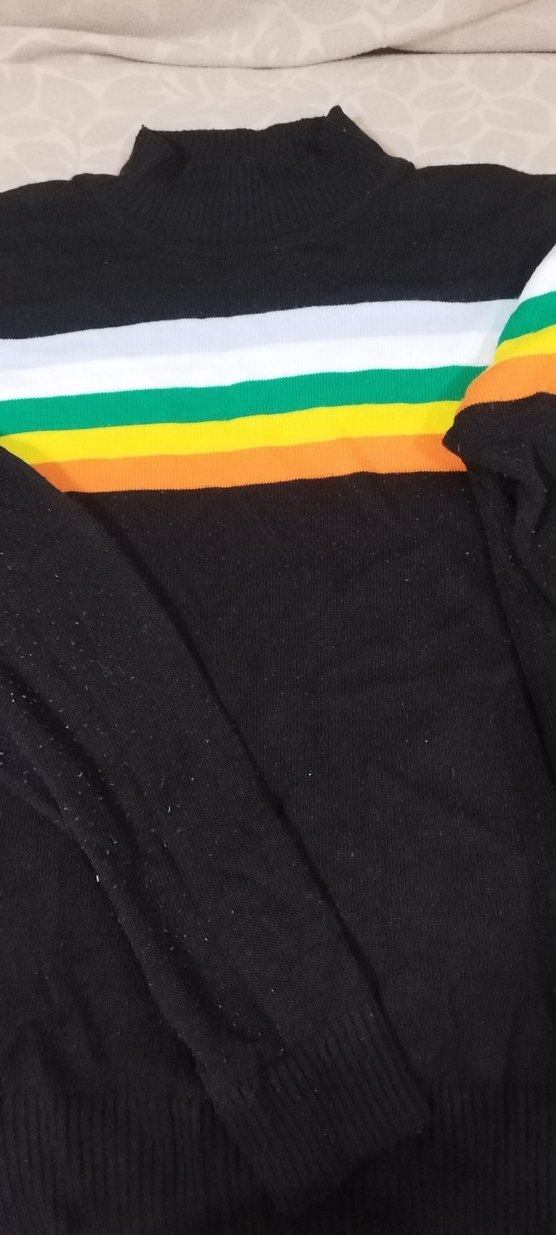 Renkli Çizgili Boğazlı Kadın Kazak - Görsel 2