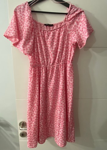 Pembe Pamuk Hamile Midi Elbise, Kısa Kollu, Salaş Kesim - Görsel 4