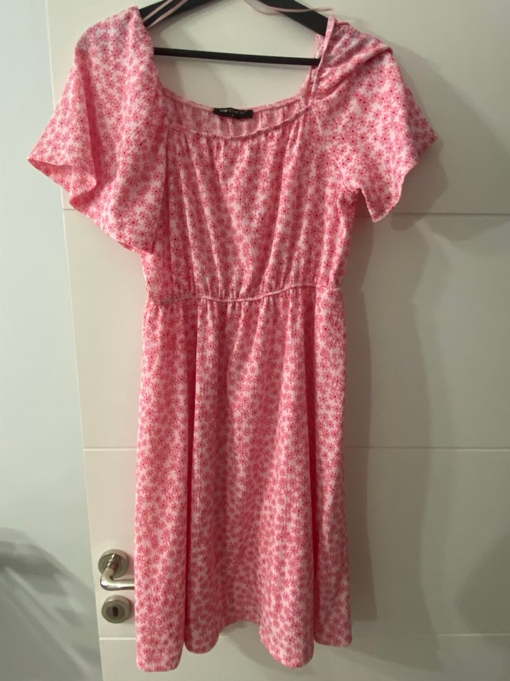 Pembe Pamuk Hamile Midi Elbise, Kısa Kollu, Salaş Kesim - Görsel 4