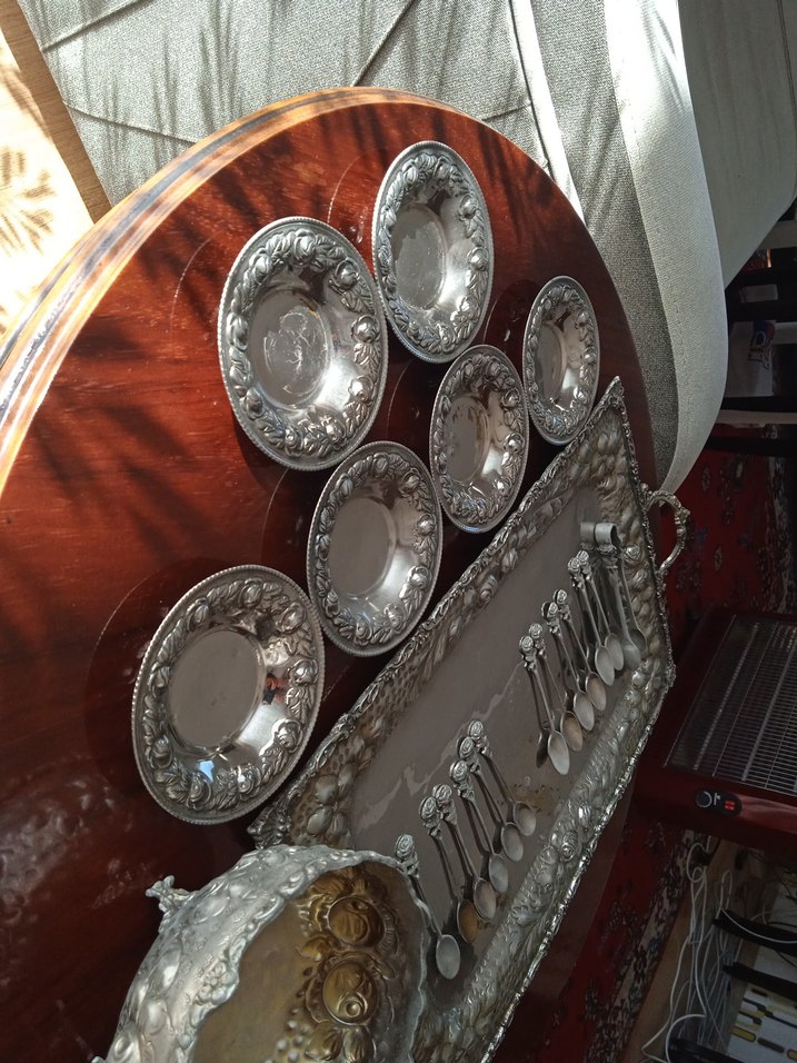 Amerikan Vintage Parlak Gümüş Kaplama Sofra Takımı - Görsel 5