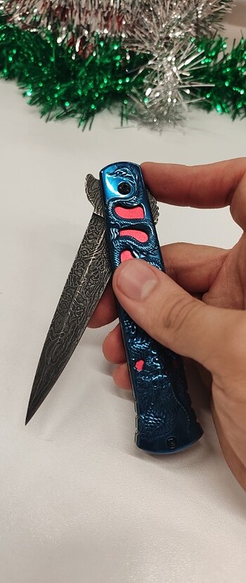  Beden mavi Renk Ejderha gravürlü mavi damascus