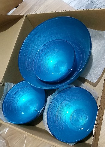 Renkli Mavi 6lı cam salata kase takımı. Ürün camdır - Görsel 3