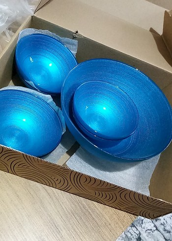 Renkli Mavi 6lı cam salata kase takımı. Ürün camdır - Görsel 2