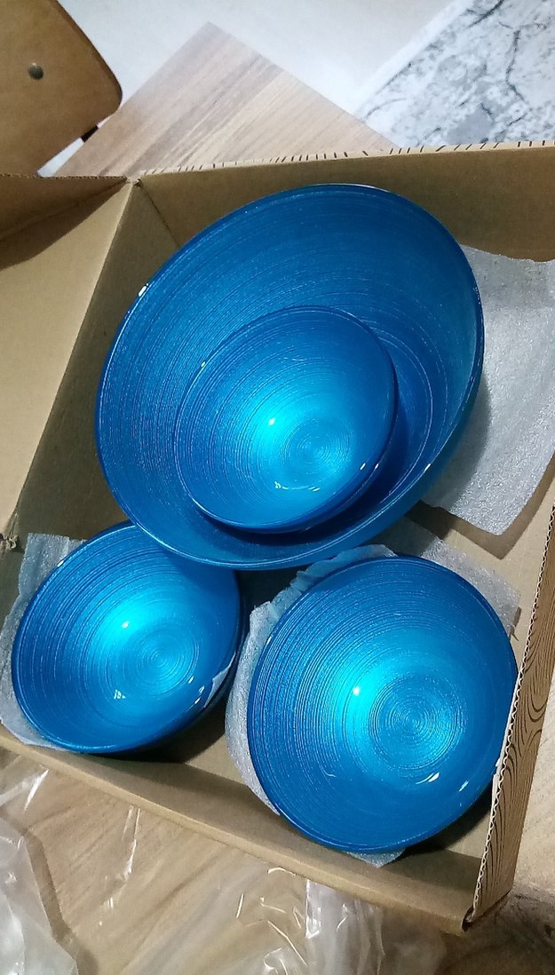 Renkli Mavi 6lı cam salata kase takımı. Ürün camdır - Görsel 3