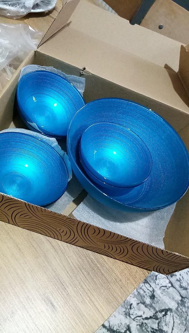 Renkli Mavi 6lı cam salata kase takımı. Ürün camdır - Görsel 2