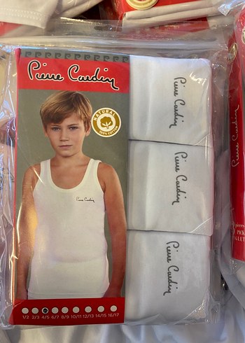 6 Yaş Beden Pierre Cardin 3lü Çocuk Beyaz Baskılı Atlet