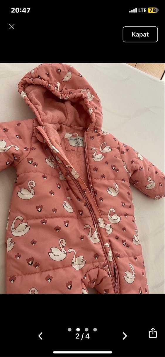 Kız Bebek Pembe Kuğu Desenli Tulum - Görsel 2