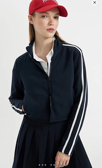 dik yaka cepli fermuarlı sweatshirt