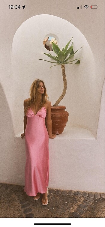 s Beden pembe Renk Popüler Zara Pembe Saten Elbisesi