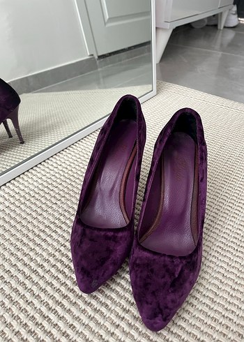 Mor Süet Stiletto Topuklu Kadın Ayakkabı
