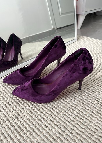 38 Beden Mor Süet Stiletto Topuklu Kadın Ayakkabı