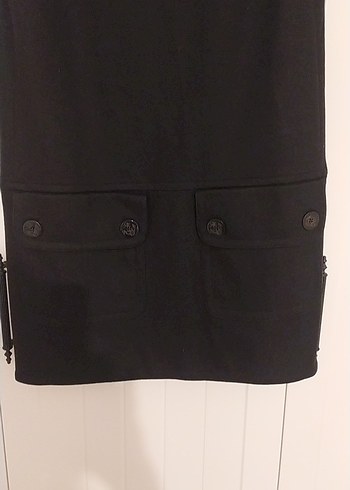 Siyah, etek ucu cepli Kolsuz Midi Elbise - Görsel 2