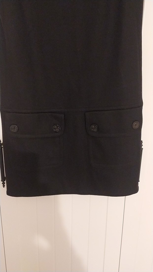 Siyah, etek ucu cepli Kolsuz Midi Elbise - Görsel 2