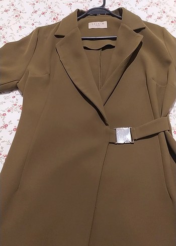 yağ yeşili, kruvaze elbise - Görsel 3