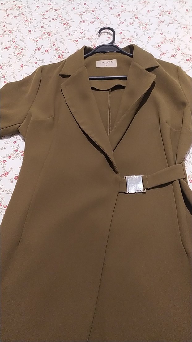 yağ yeşili, kruvaze elbise - Görsel 3