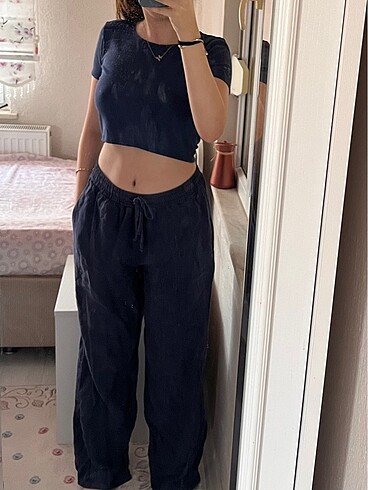 36 Beden lacivert Renk Trendyolmilla lacivert keten pantolon