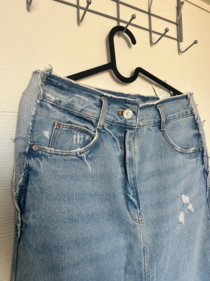 Mavi Asimetrik Kesim Hamile Kot Etek - Görsel 2