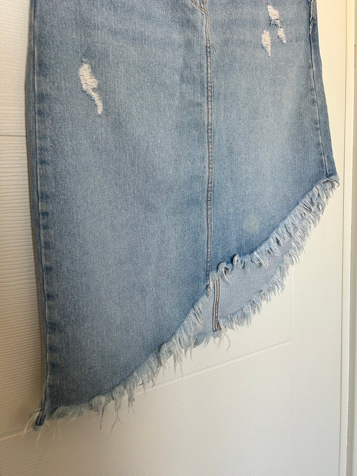 Mavi Asimetrik Kesim Hamile Kot Etek - Görsel 3