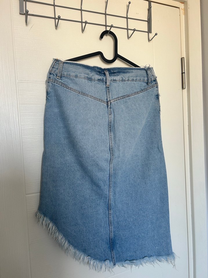 Mavi Asimetrik Kesim Hamile Kot Etek - Görsel 4