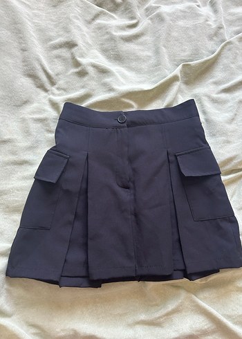 Lacivert Pilili Midi Mini Etek
