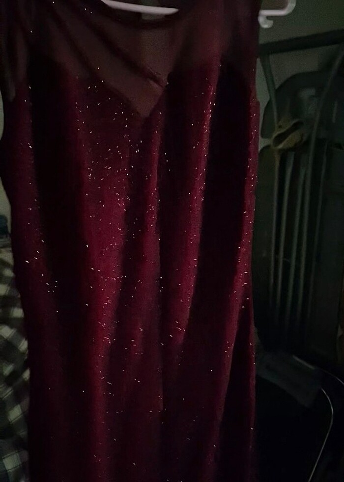 Kırmızı simli abiye elbise - Görsel 3