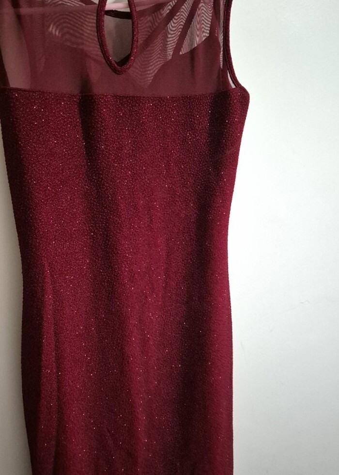 Kırmızı simli abiye elbise - Görsel 4