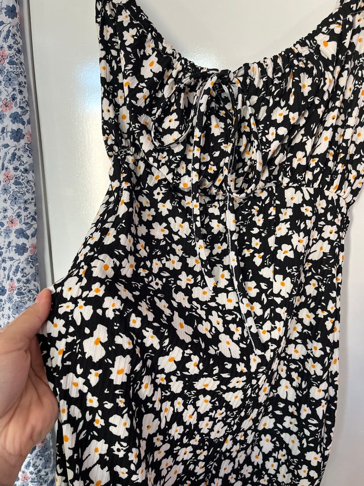 Askılı Siyah Desenli Uzun Elbise - Görsel 2