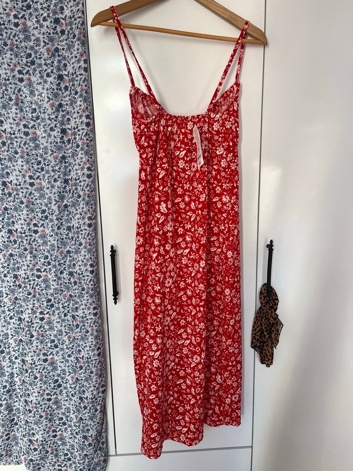 Kırmızı V Yaka Midi Strappy Elbise - Görsel 5